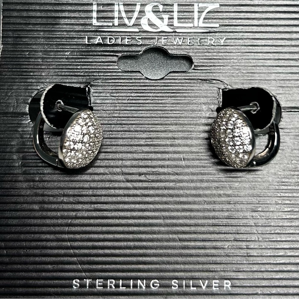 NWT Sterling Silver Pavé Crystal Button Earrings - Picture 3 of 14